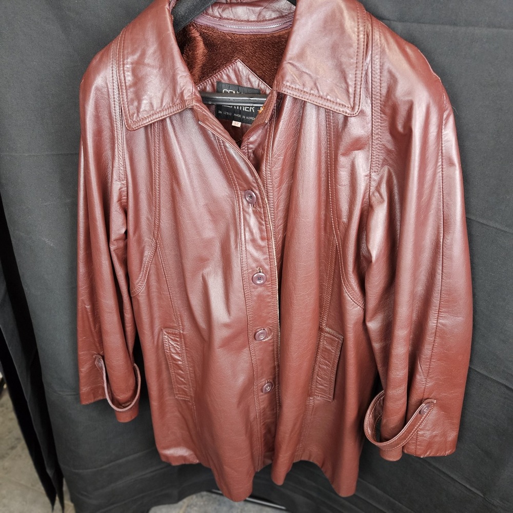Vtg 70s Rust Brown Leather Jacket Mens 82Made In‎ Korea Removeble Liner